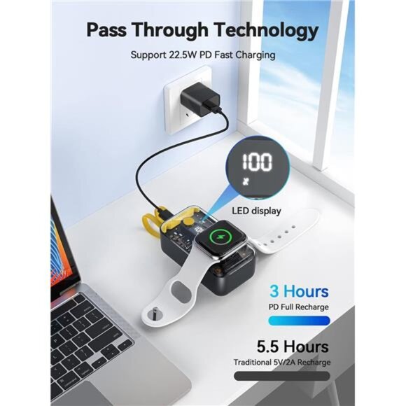 Apple Watch Charger, 10000mAh Portable Charger Power Bank Built-in Cables - Picture 4 of 7